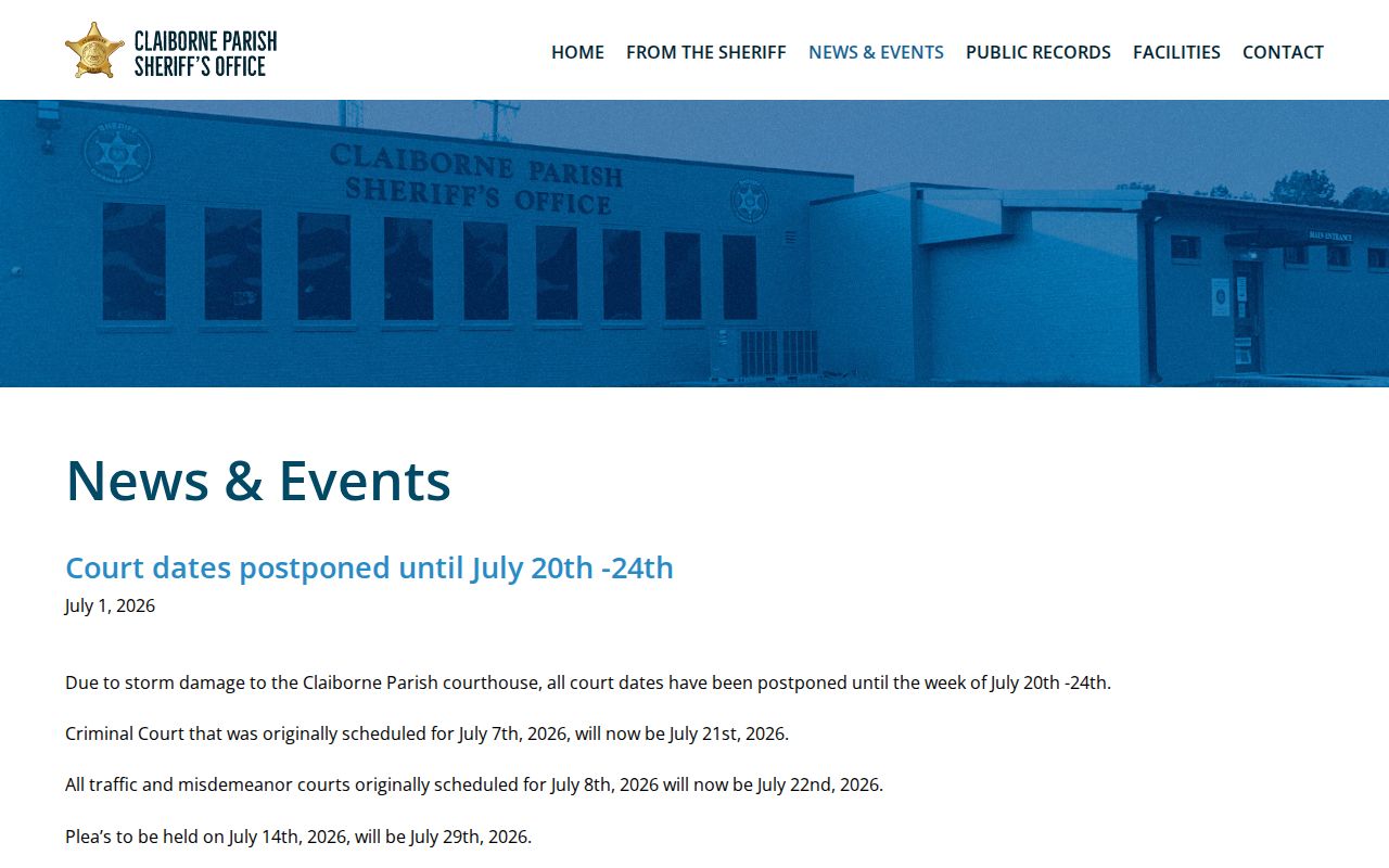 Claiborne Parish sheriff warrant and news archive