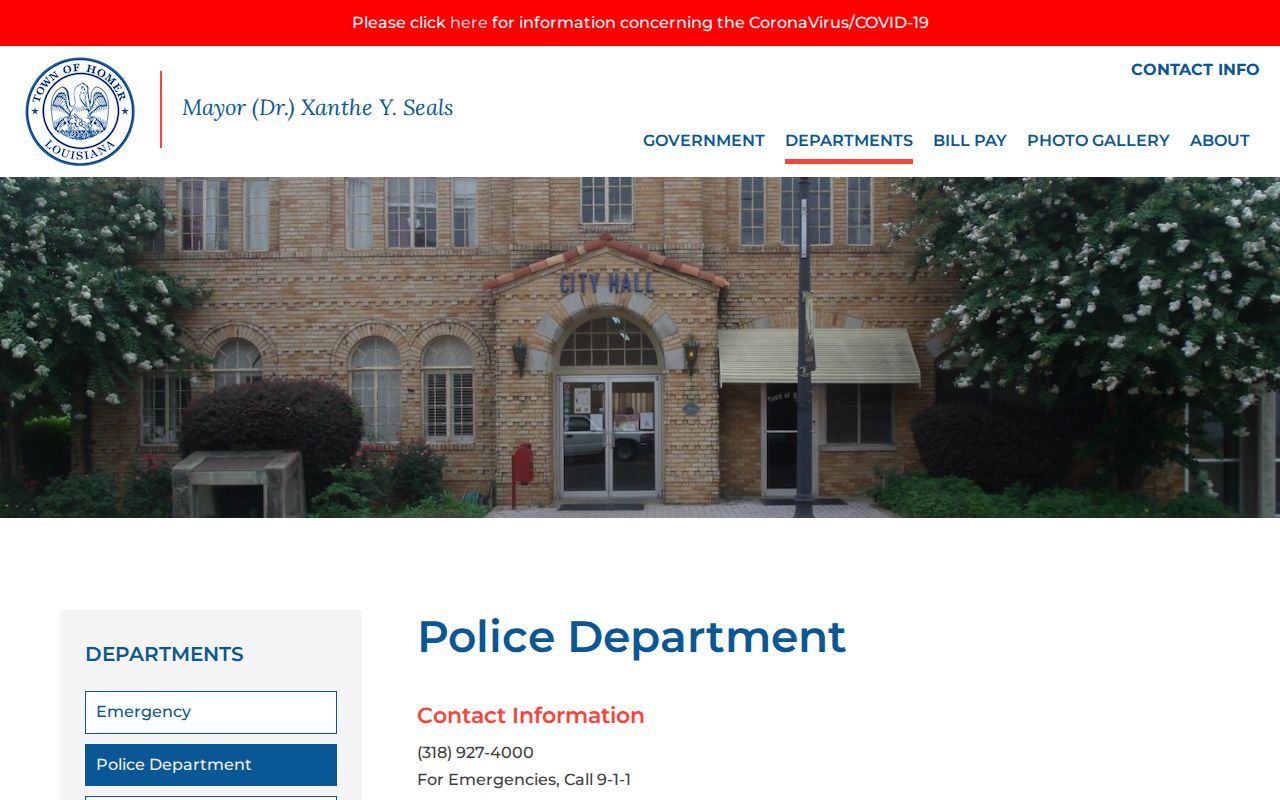 Homer Police Department arrest records contact page in Claiborne Parish